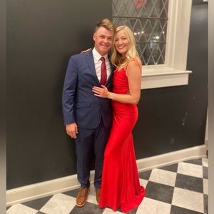 Red Open Back Dress with Train